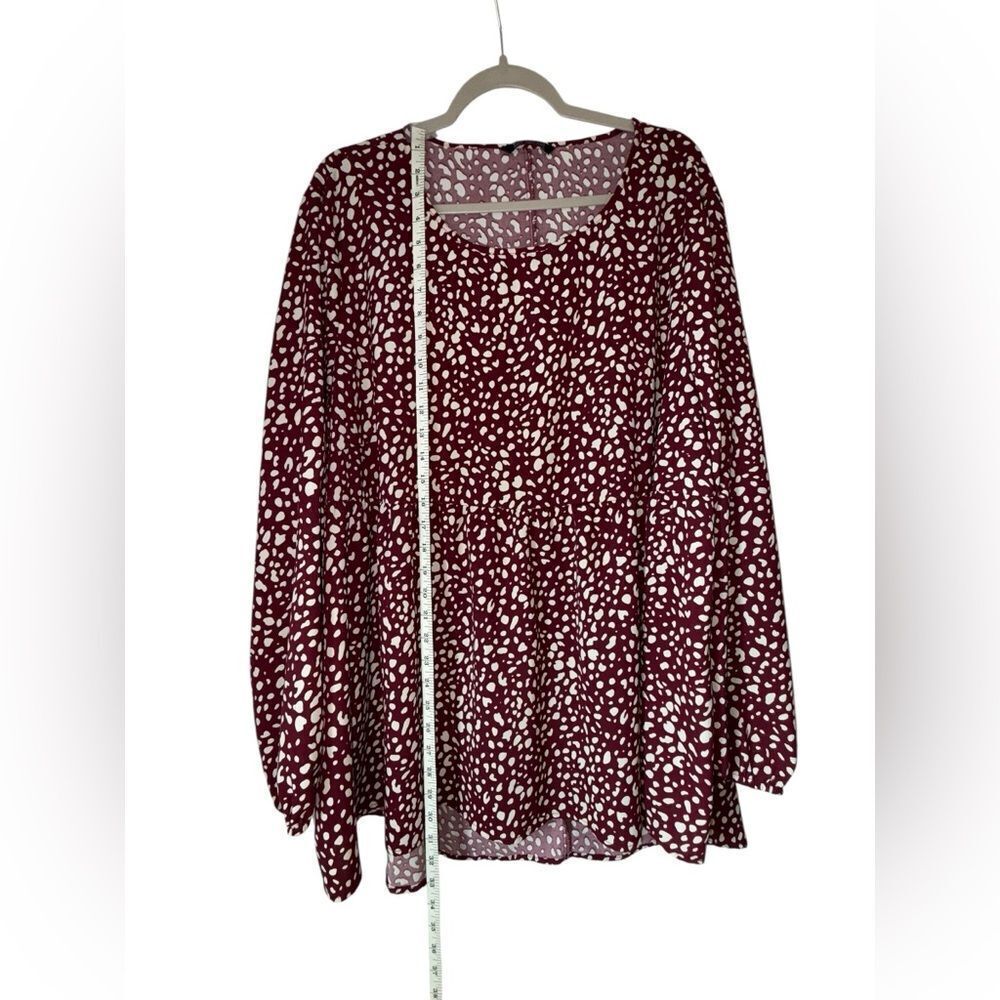BloomChic Women's Burgundy Polka Dot Long Sleeve Patterned Tunic Size 22-24